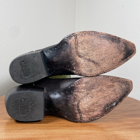 Nocona Cowboy Western Boots Brown Green Mocha Chartreuse Leather Flame 8 1/2B - Picture 9 of 16